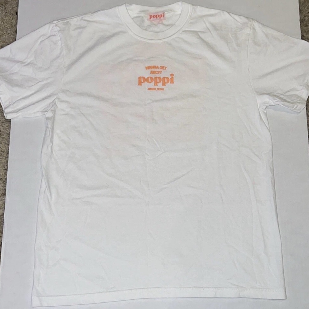 Poppi Soda Merch Orange Puff Print Large Shirt